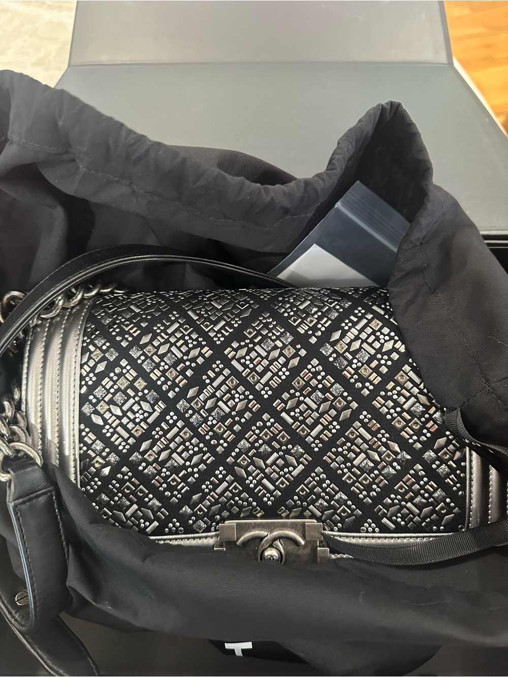 Chanel Silver Embellished Boy Flap Bag - Picture 8 of 12